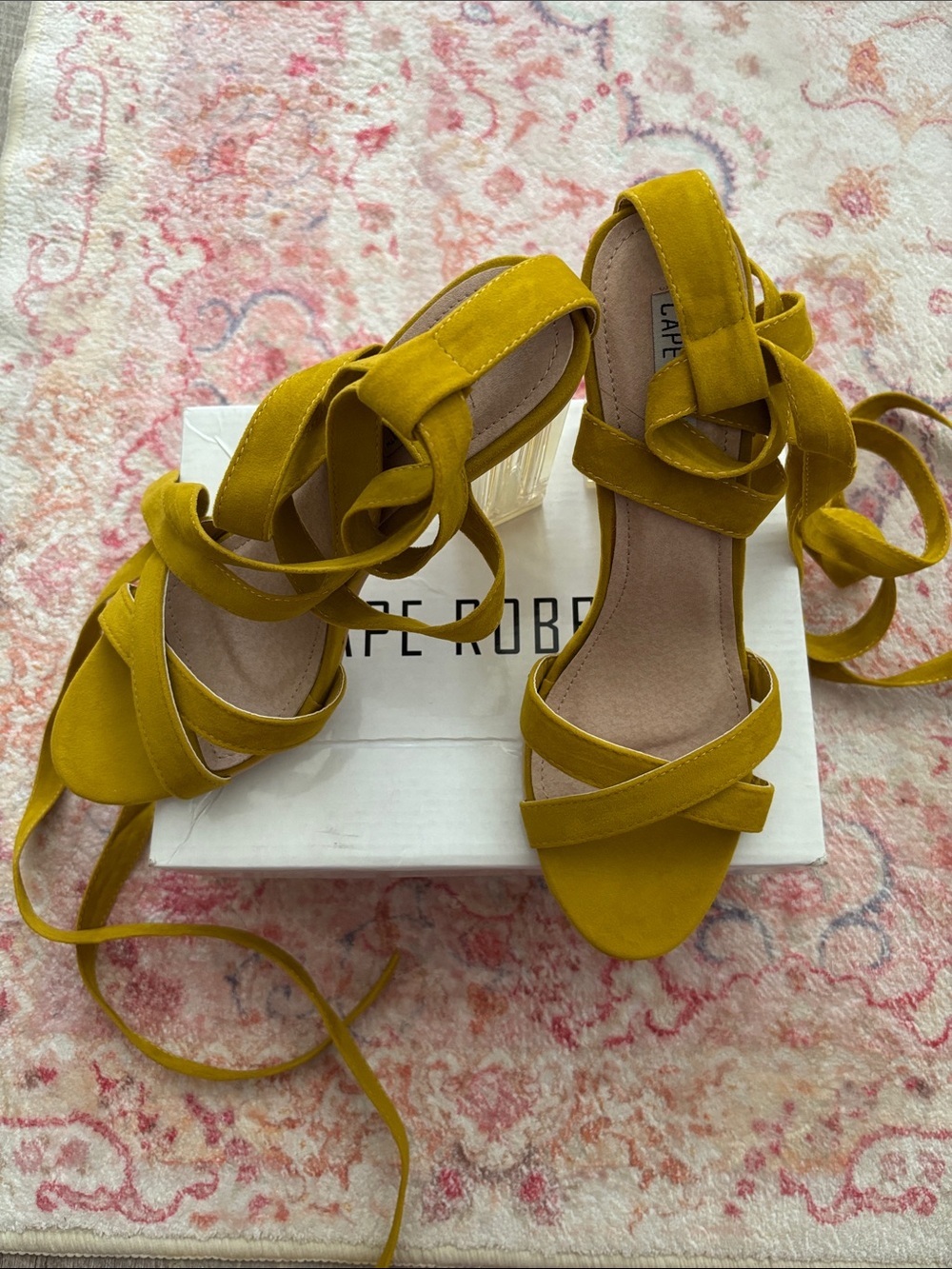 Cape Robbin Mustard Yellow Lace-Up Block Heel Sandals - Picture 4 of 7
